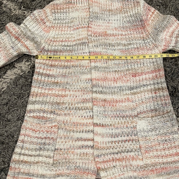 CJ Banks Cream Grey Coral Soft Cardigan Sweater Open Front Knit Crochet Acrylic - Picture 6 of 7